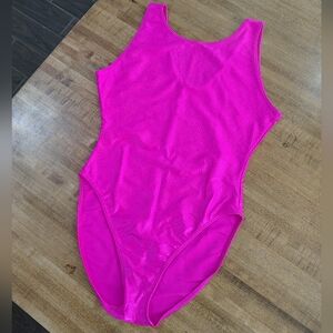Retro Vintage Magenta Pink Aerobics Exercise High Cut Leotard Bodysuit 1980s M